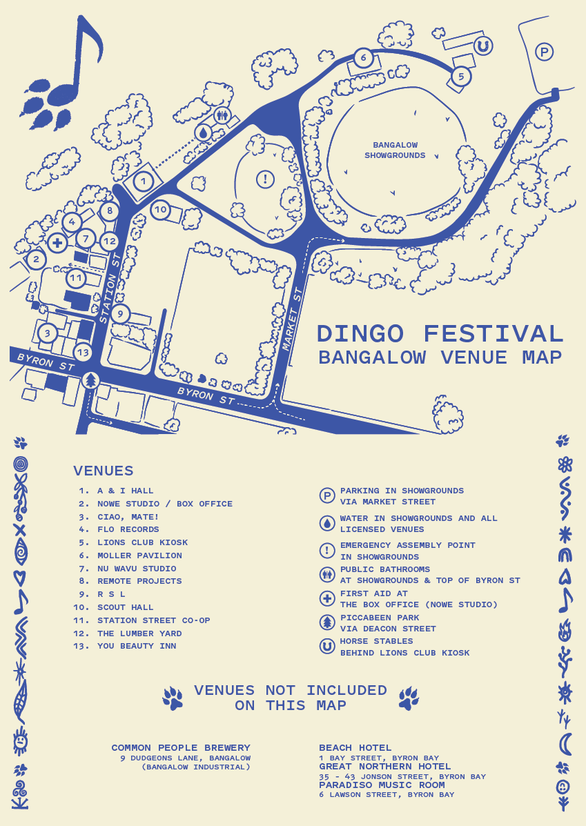 Map of DINGO festival venues across Bangalow